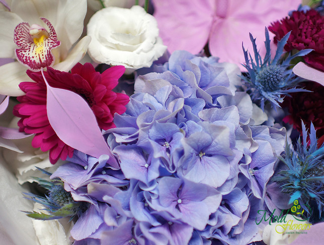 Bouquet with hydrangea, orchid, anthurium, and lisianthus photo